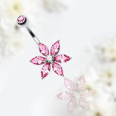 Pink Flower Petals Belly Button Ring